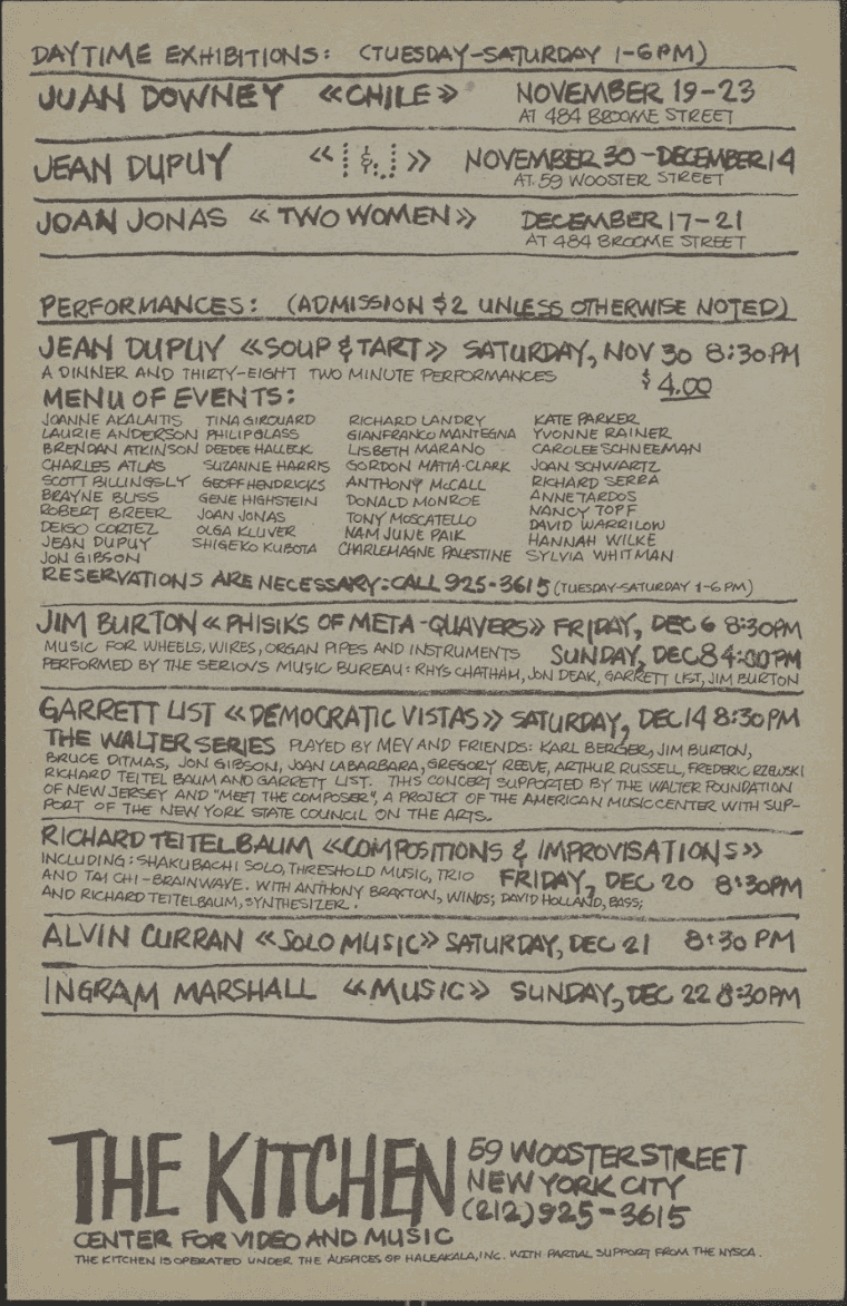 The Kitchen Calendar: November-December, 1974