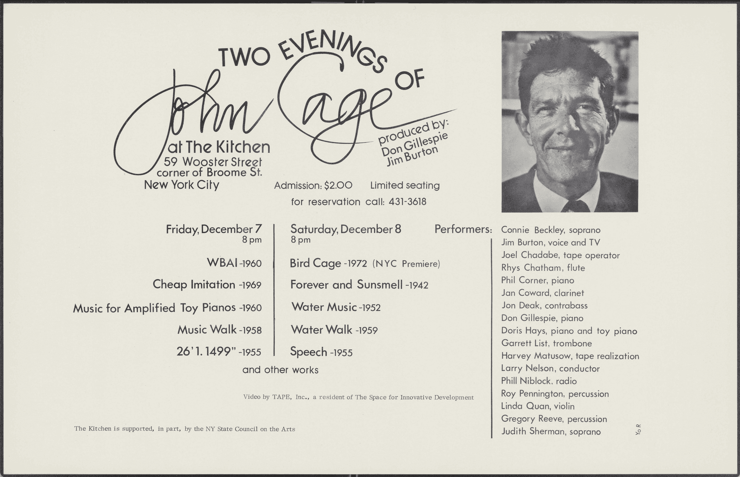 Two Evenings with John Cage, 1973